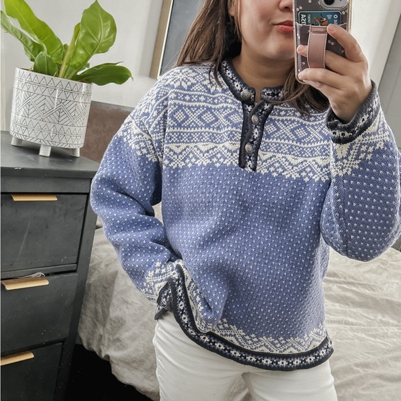 Vintage Eddie Bauer Front 1/2 Clasp Fair Isle‎ Pullover Knitted Sweater. … - Picture 3 of 11